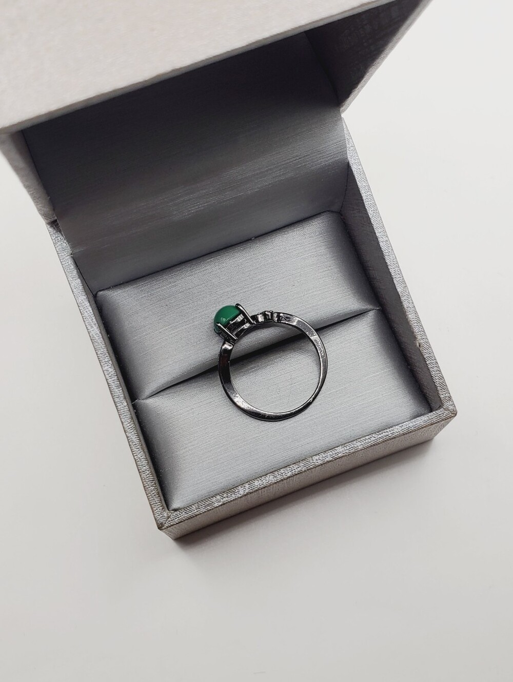 Imperial Green Jadeite Round Cabochon 4 Prong Solitaire Ring - Picture 4 of 7